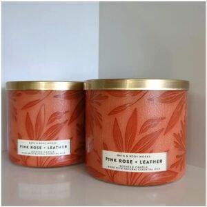 Pink Rose And Leather 3 Wick Candle
